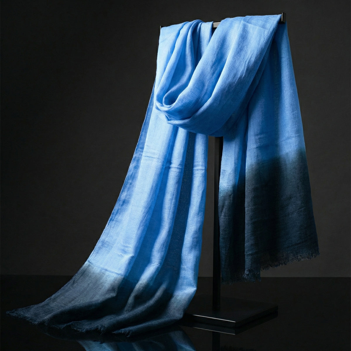 Lightweight Dyed Sky Blue Tagelmust crafted in sustainably sourced rayon fabric, breathable Moroccan desert headscarf designed for Sahara travel, safari protection, and hot climate exploration.