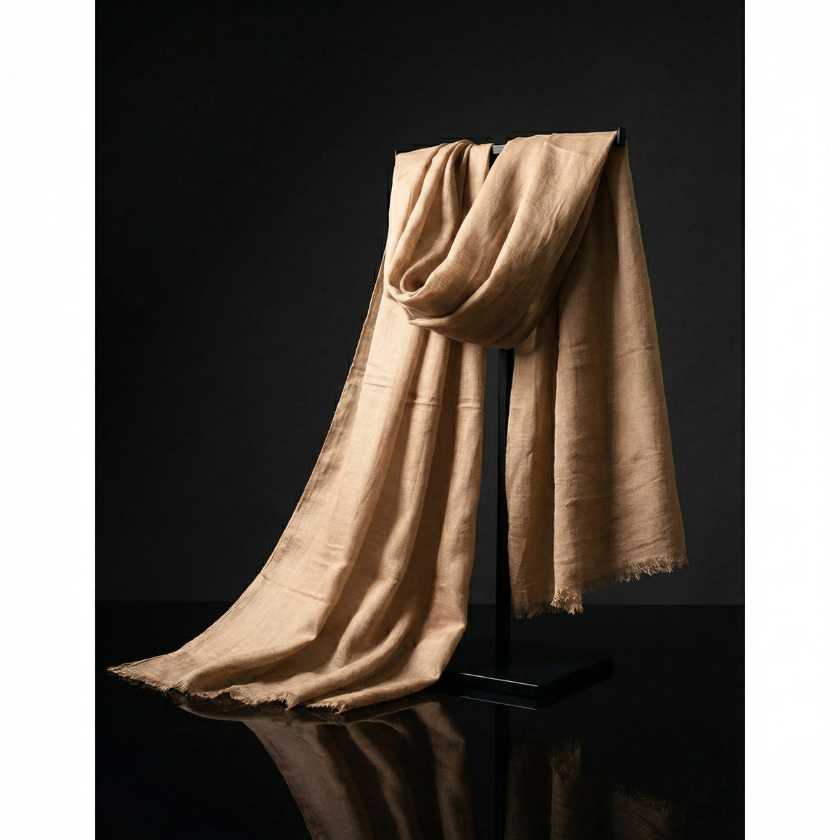 Lightweight Original Khaki Tagelmust crafted in sustainably sourced rayon fabric, breathable Moroccan desert headscarf designed for Sahara travel, safari protection, and hot climate exploration.
